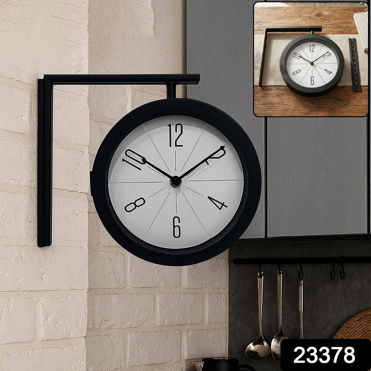 Round Double Sided Wall Clock – Vintage Station Style - view 2
