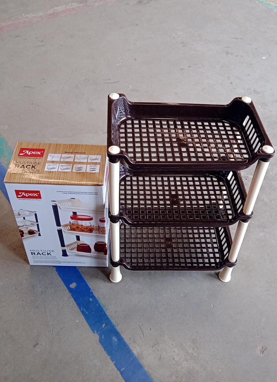 Space-Saving 3-Tier Plastic Storage Rack – Durable