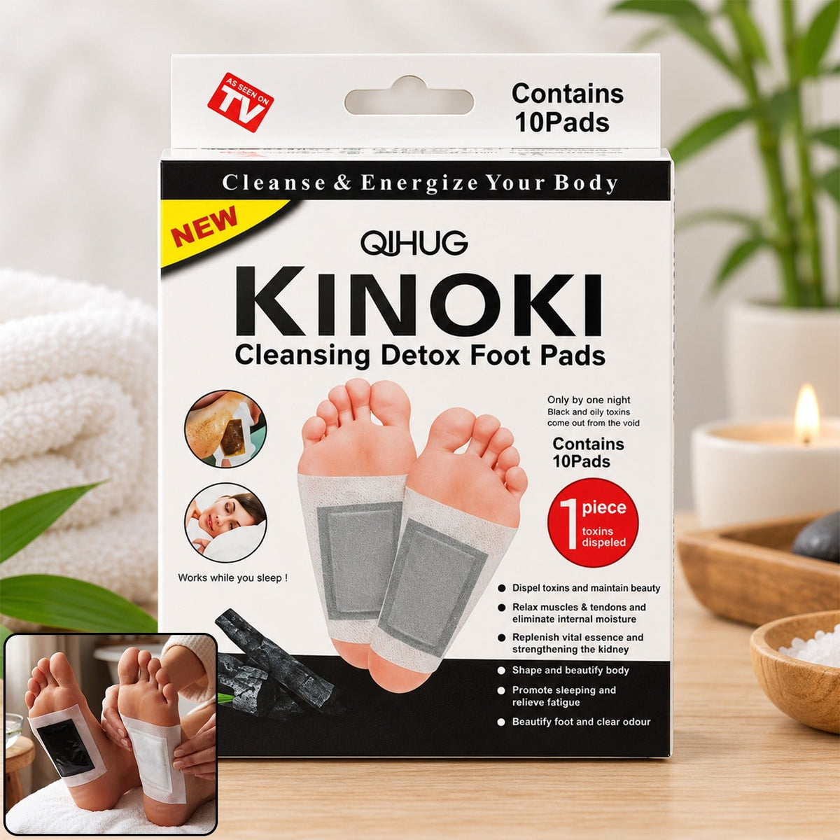 cleansing Foot Pads box with product information and images of feet using the pads.