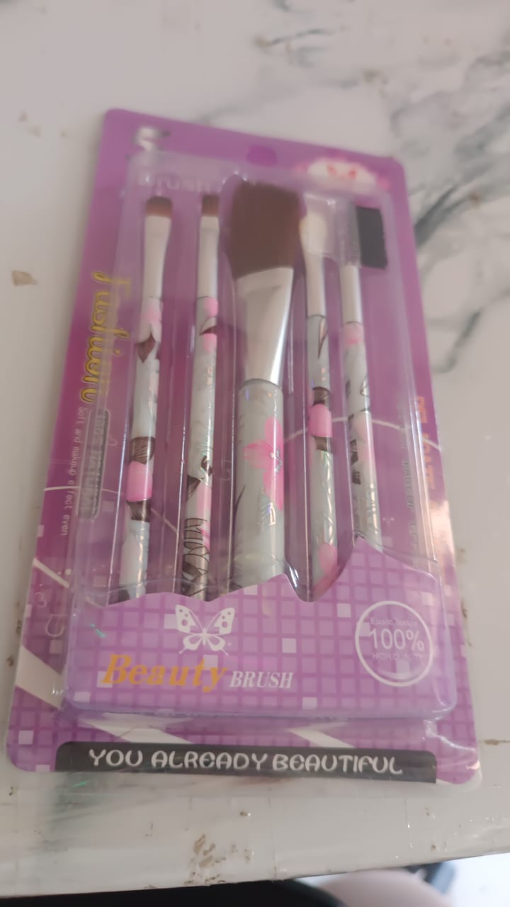 Makeup Brush Set – 5-Piece Floral Face, Eyes & Lips Kit