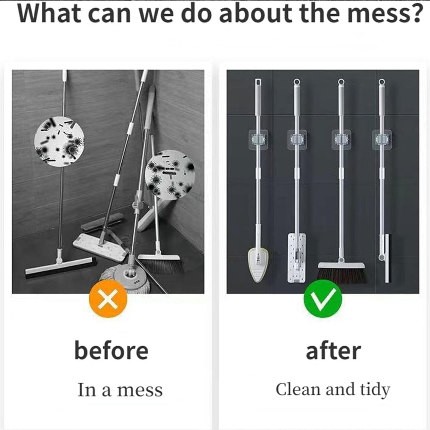 Clutter-Free Storage Mop & Broom Holder Clips – Strong