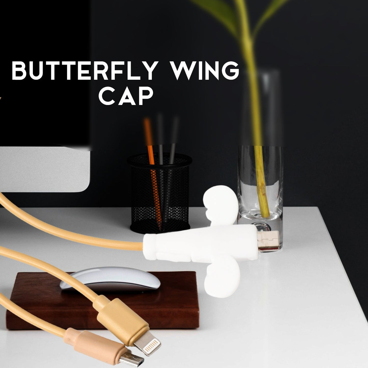 Silicone Angel cable protector wrapped securely around a mobile charger cord.