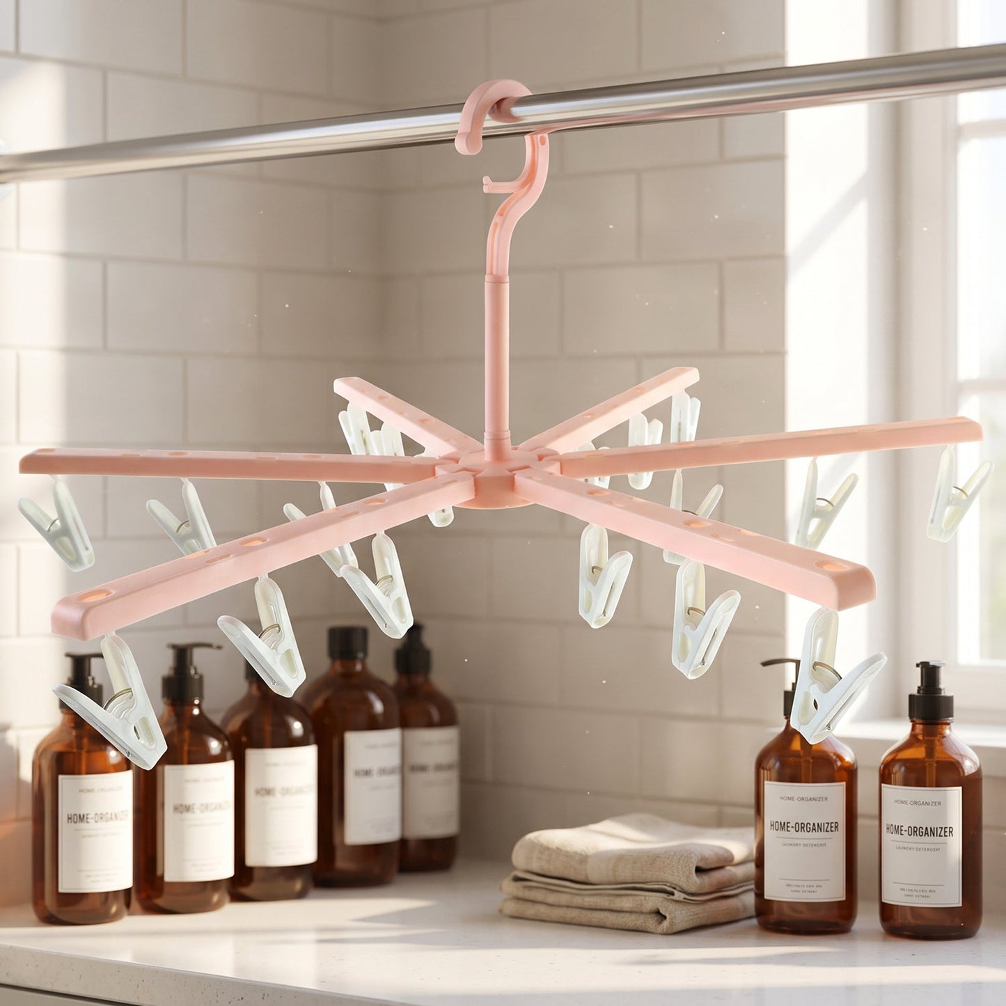 Space-Saving Clothes Drying Hanger with Clips (1 Pc)