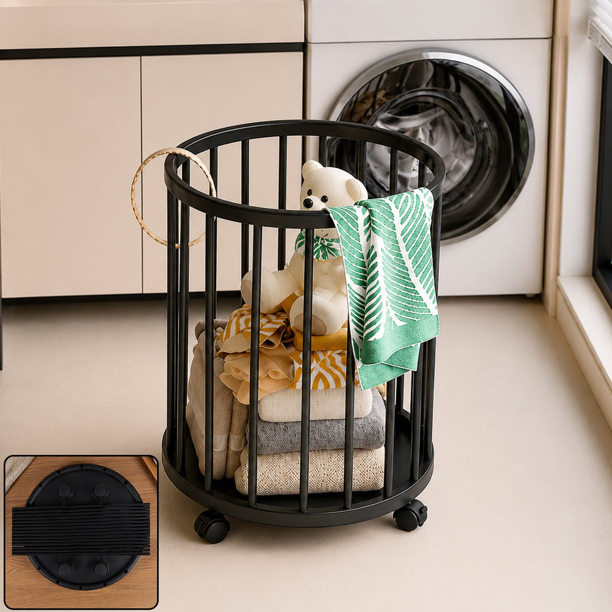 Clutter-Free Storage Metal Laundry Basket with Wheels (1 Pc)