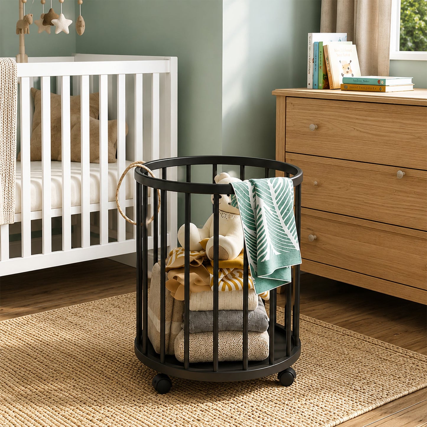 Clutter-Free Storage Metal Laundry Basket with Wheels (1 Pc)
