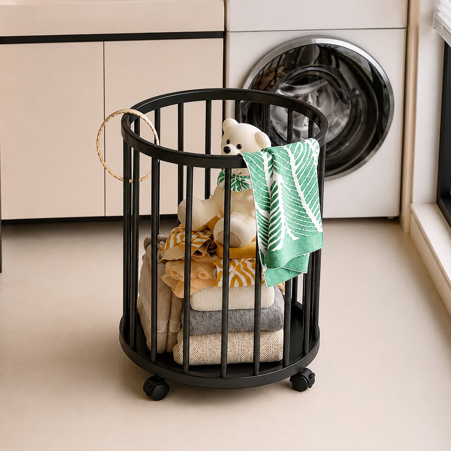 Clutter-Free Storage Metal Laundry Basket with Wheels (1 Pc)