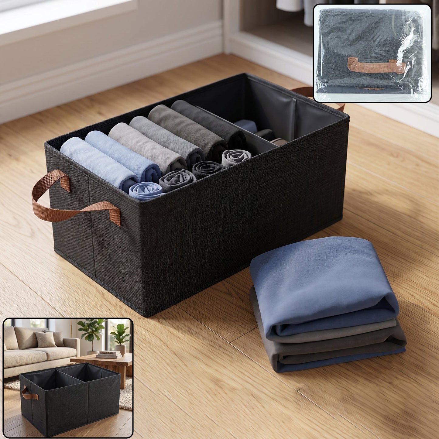 Space-Saving Cloth Storage Basket (1 Pc / 47x28 Cm)