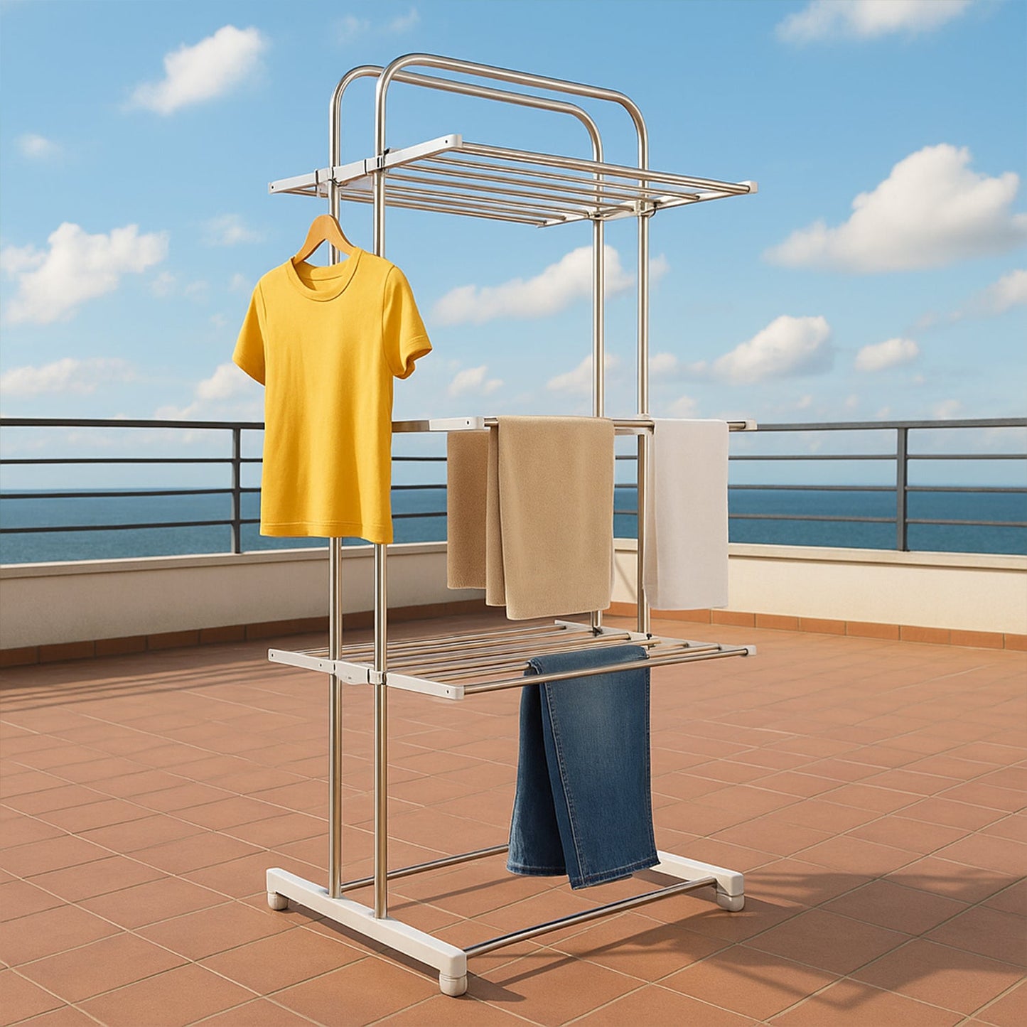 Space-Saving Stainless Steel Clothes Drying Stand – 3-Layer