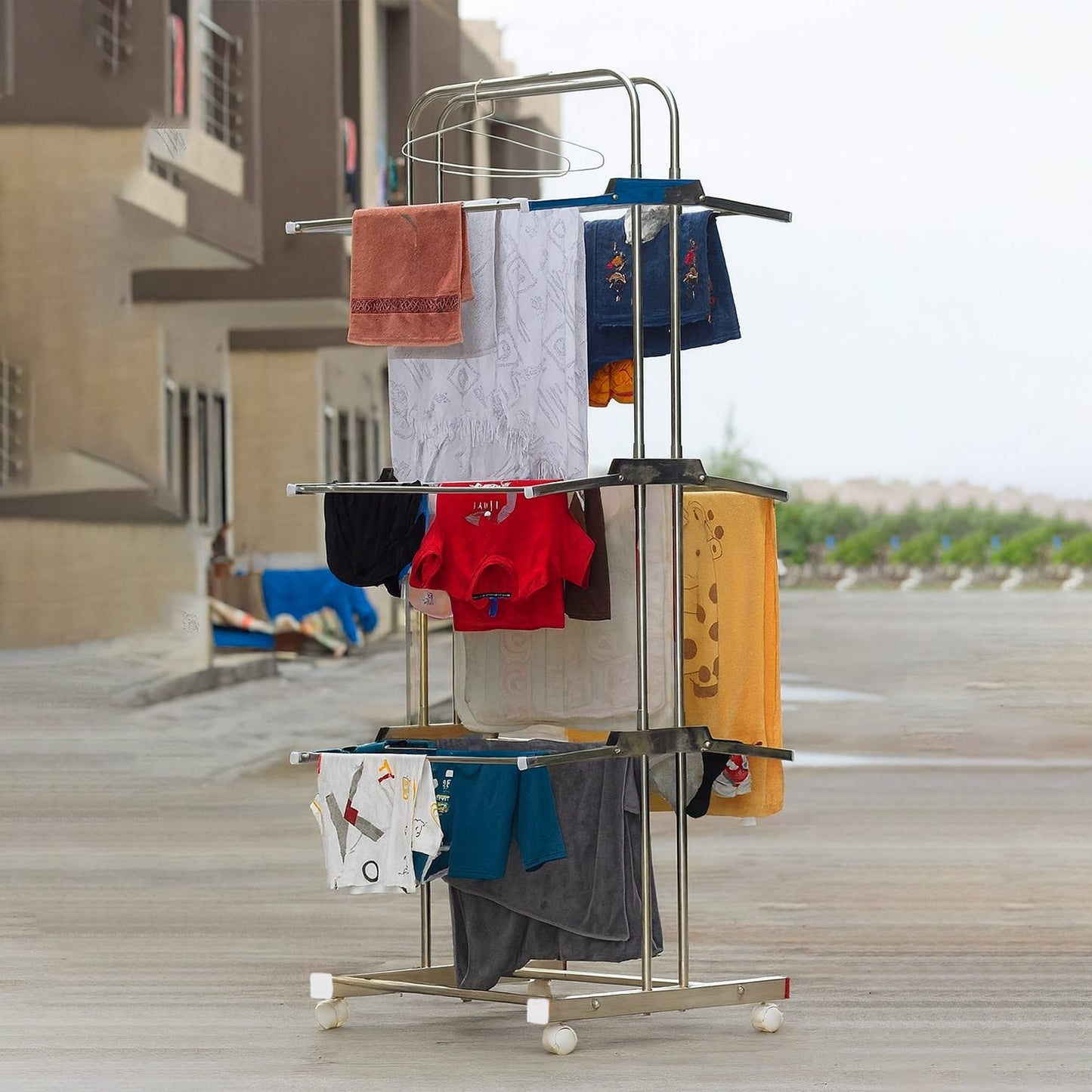Space-Saving Stainless Steel Clothes Drying Stand – 3-Layer