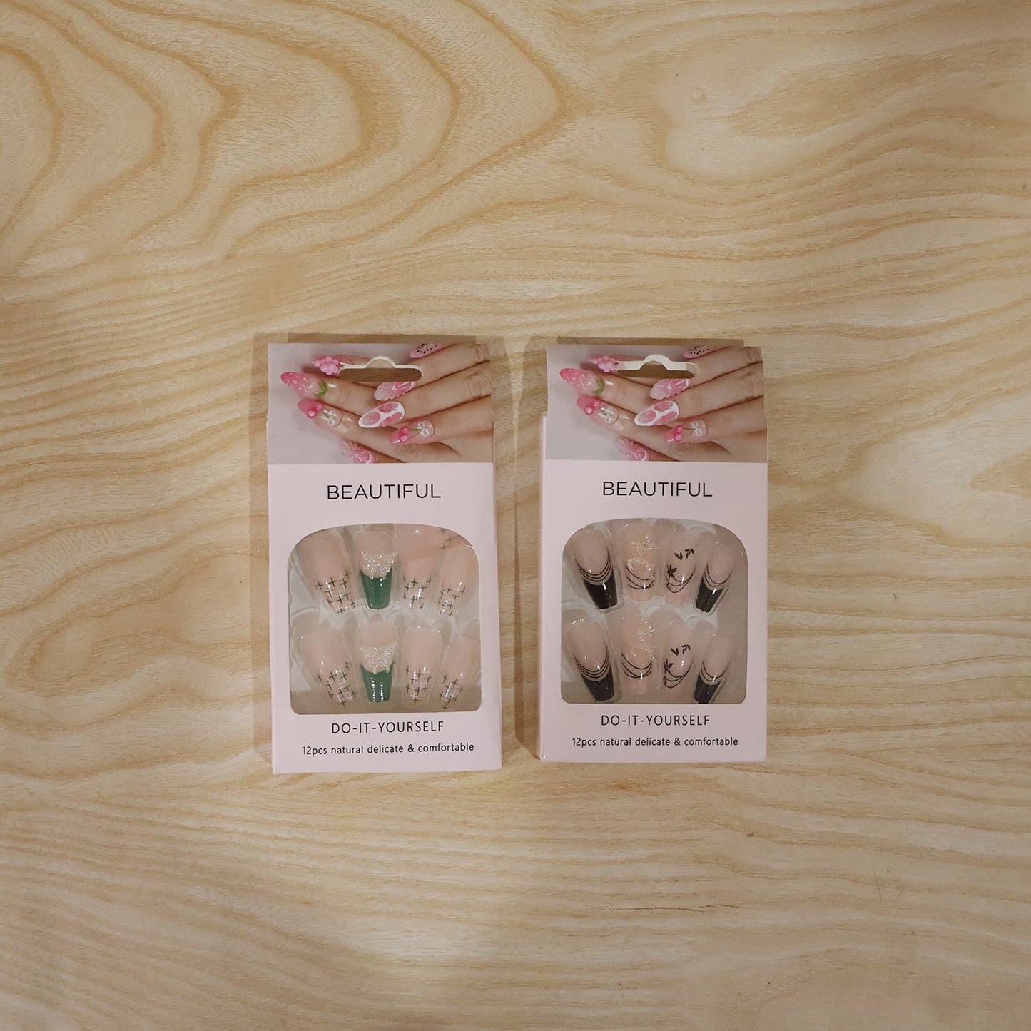 Burgundy Artificial Press-On Nails – Reusable Floral Set (Mix Design)