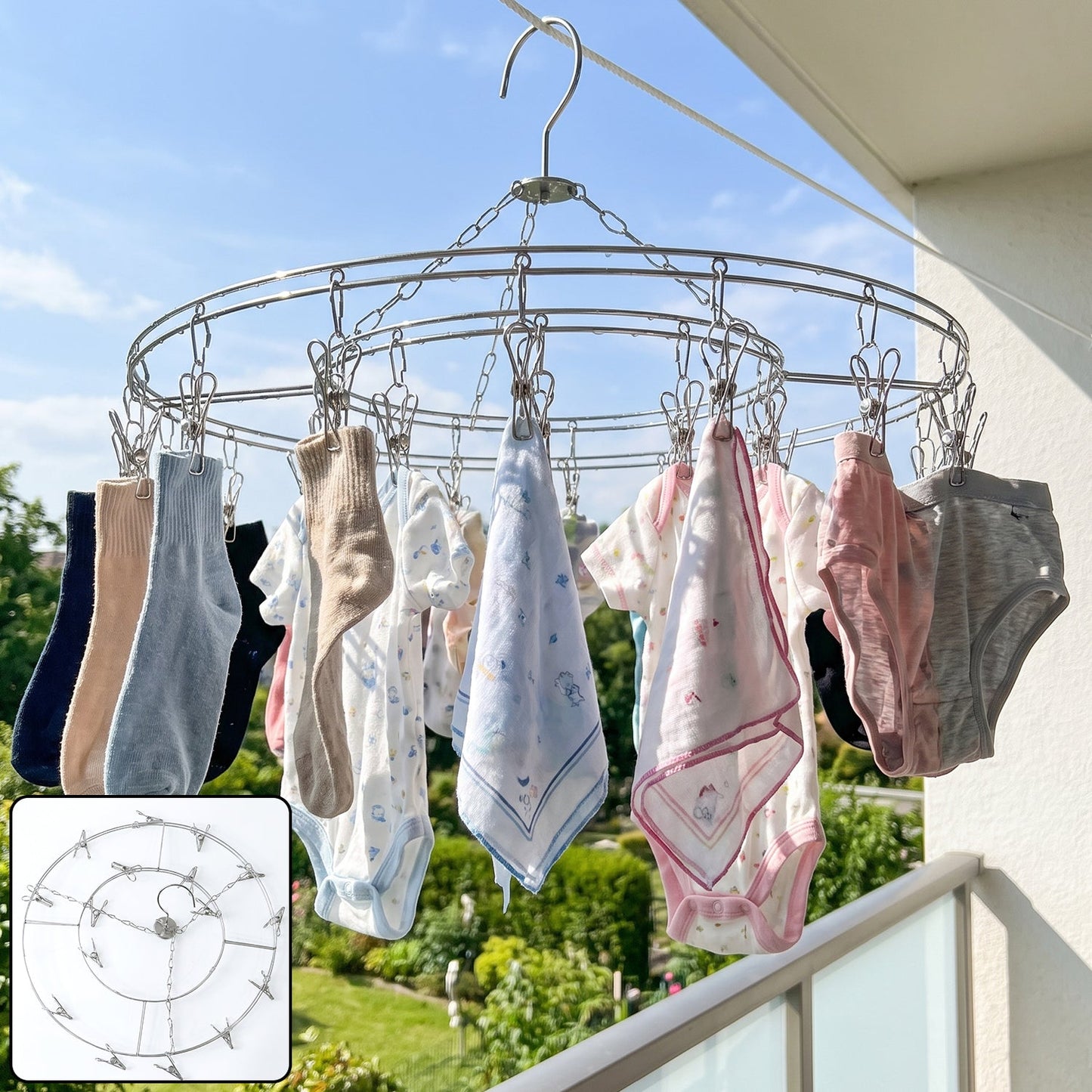 Stainless Steel Round Multi Clip Drying Hanger (1 Pc)