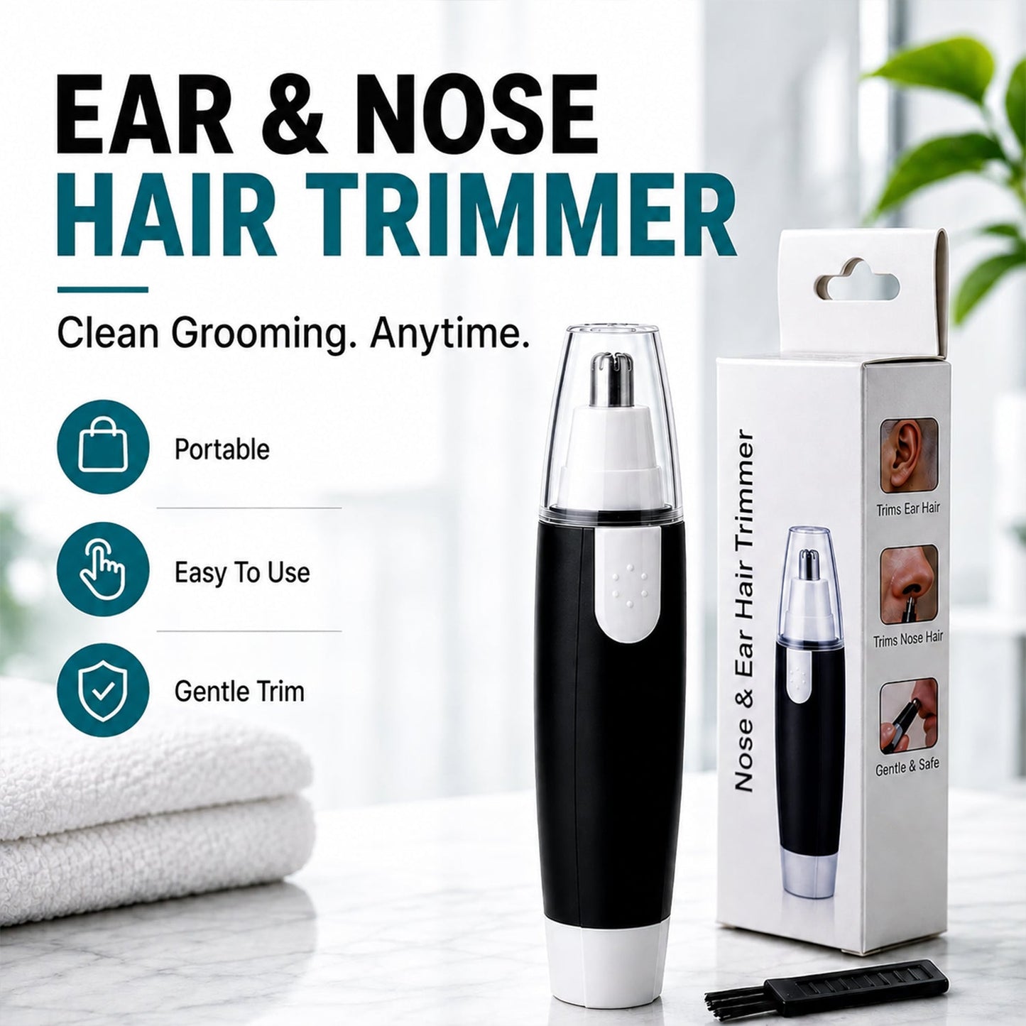 Ear & Nose Hair Trimmer – Painless, Battery-Operated | Calm & Curl