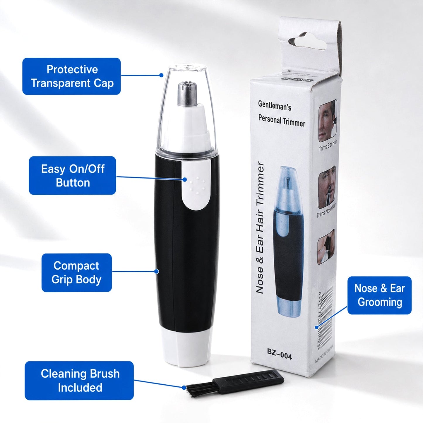 Ear & Nose Hair Trimmer – Painless, Battery-Operated | Calm & Curl