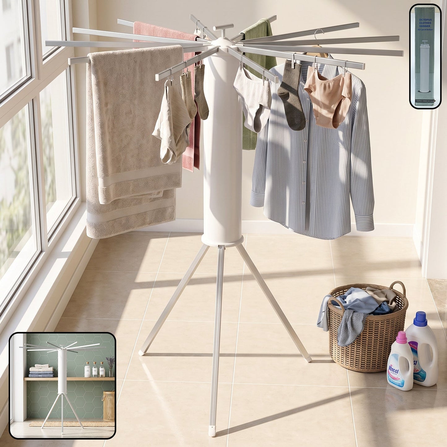 Space-Saving Octopus Clothes Drying Rack Stand Tripod (1 Pc)