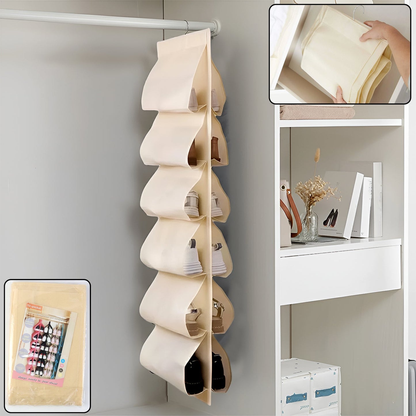 Space-Saving 12-Pocket Hanging Shoe Organizer – Durable