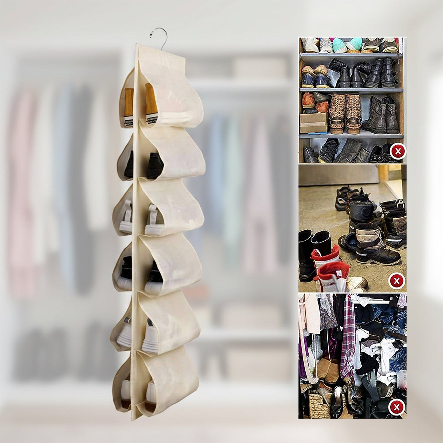Space-Saving 12-Pocket Hanging Shoe Organizer – Durable