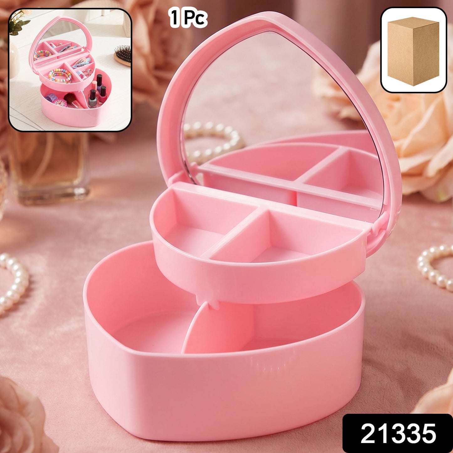 Makeup Storage Box with Mirror, Compact & Multi-Compartment Design