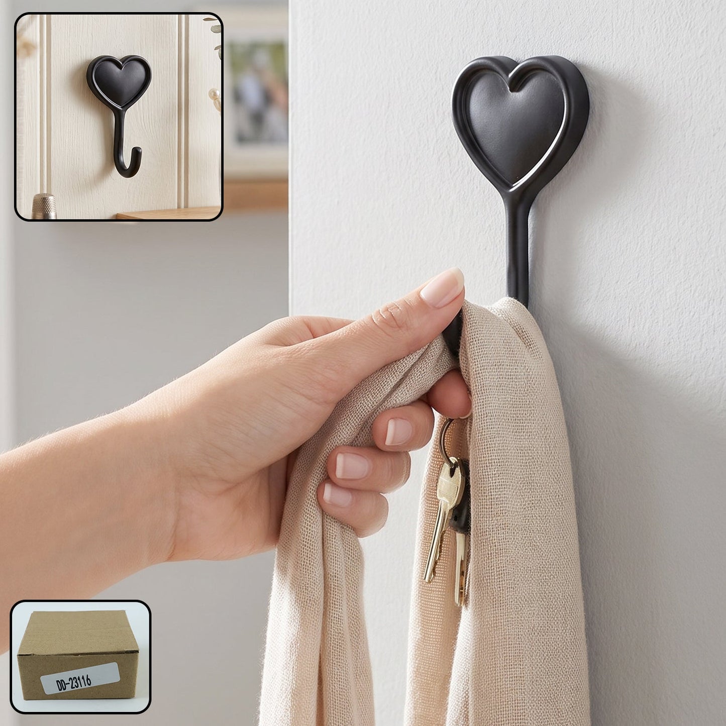 Heavy-Duty Self Adhesive Wall Hook Heart Shape Key (1 Pc)