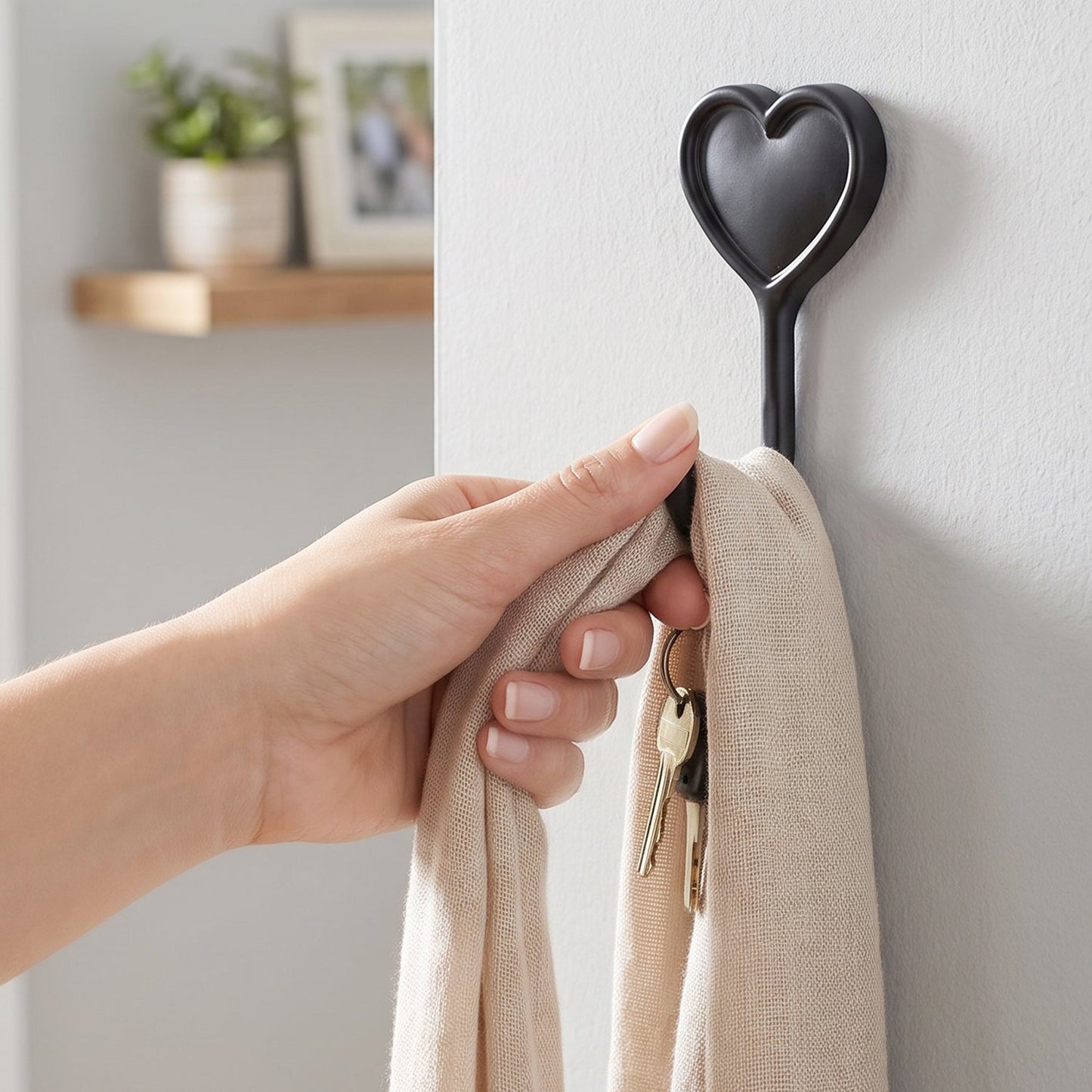 Heavy-Duty Self Adhesive Wall Hook Heart Shape Key (1 Pc)