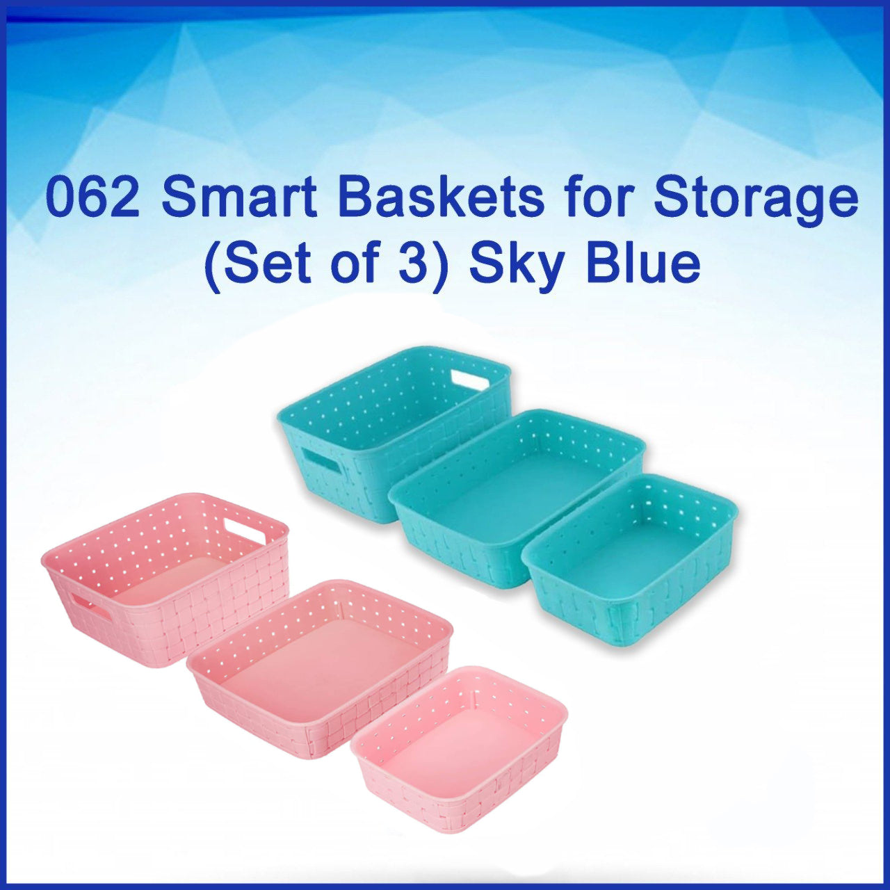 Stay Organized Storage Baskets Set – Food-Grade Plastic, Sky
