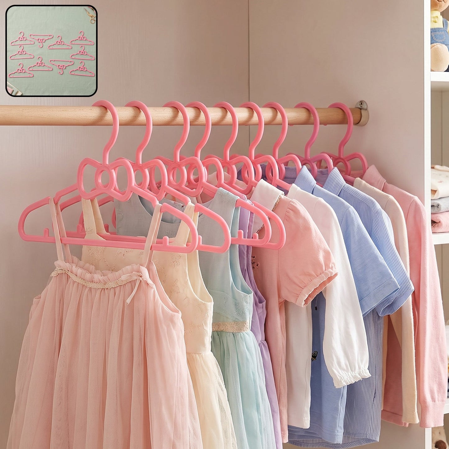 Kids Plastic Clothes Hangers Set, Cute Baby (10 Pcs Set)