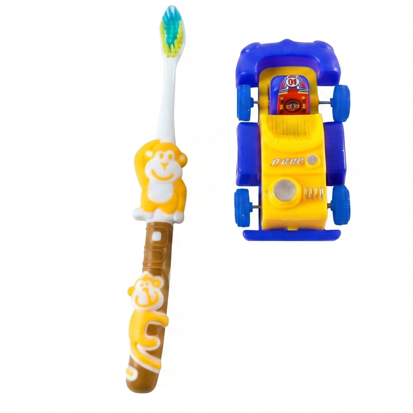 Kids Cartoon Toothbrush with Toy, Soft Bristle Children Brush (2 Pcs)