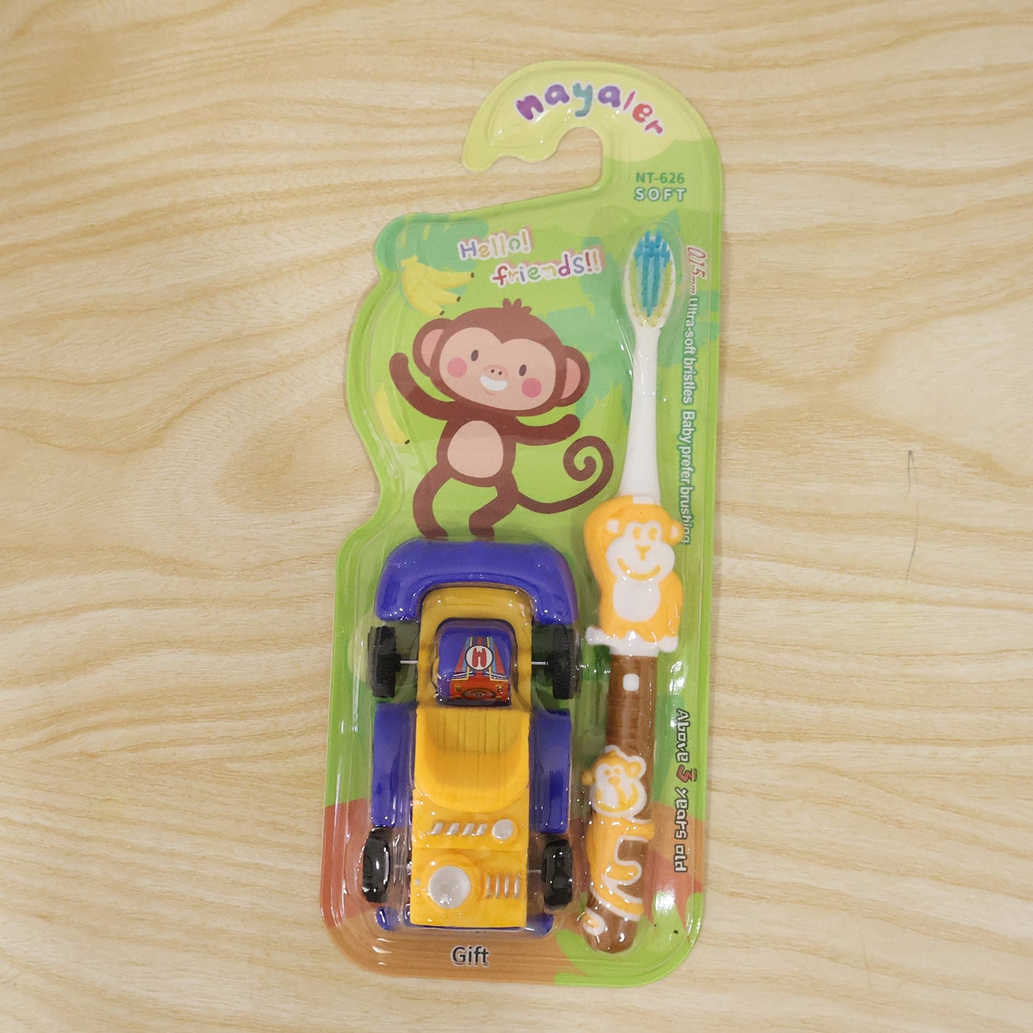 Kids Cartoon Toothbrush with Toy, Soft Bristle Children Brush (2 Pcs)