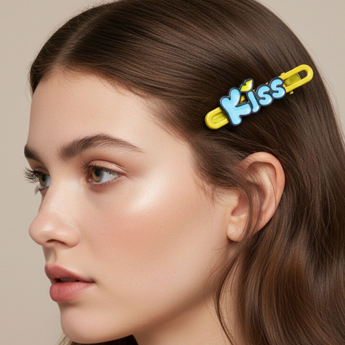 Kiss Text Hair Clip Set – Cute & Playful 2-Piece Snap Clips