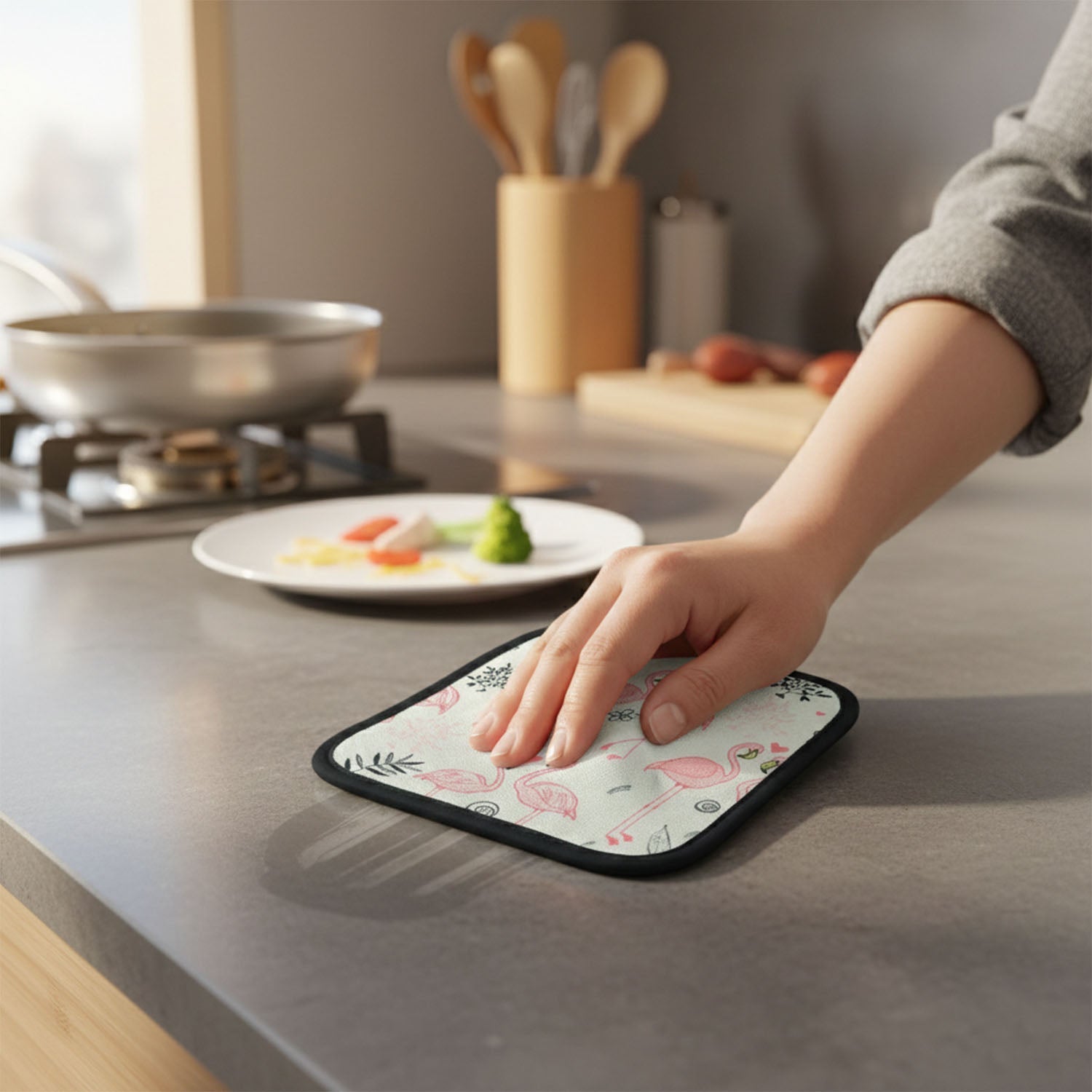 Table protection mat for hot pots and pans in kitchen use