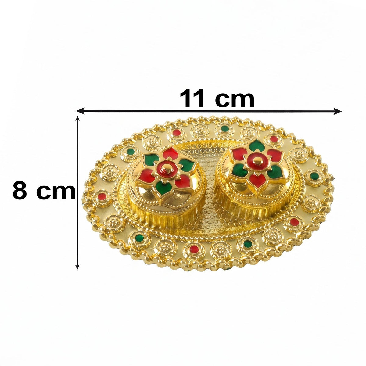 Oval Golden Kankavati Kumkum Holder with Meena Work Border - view 6