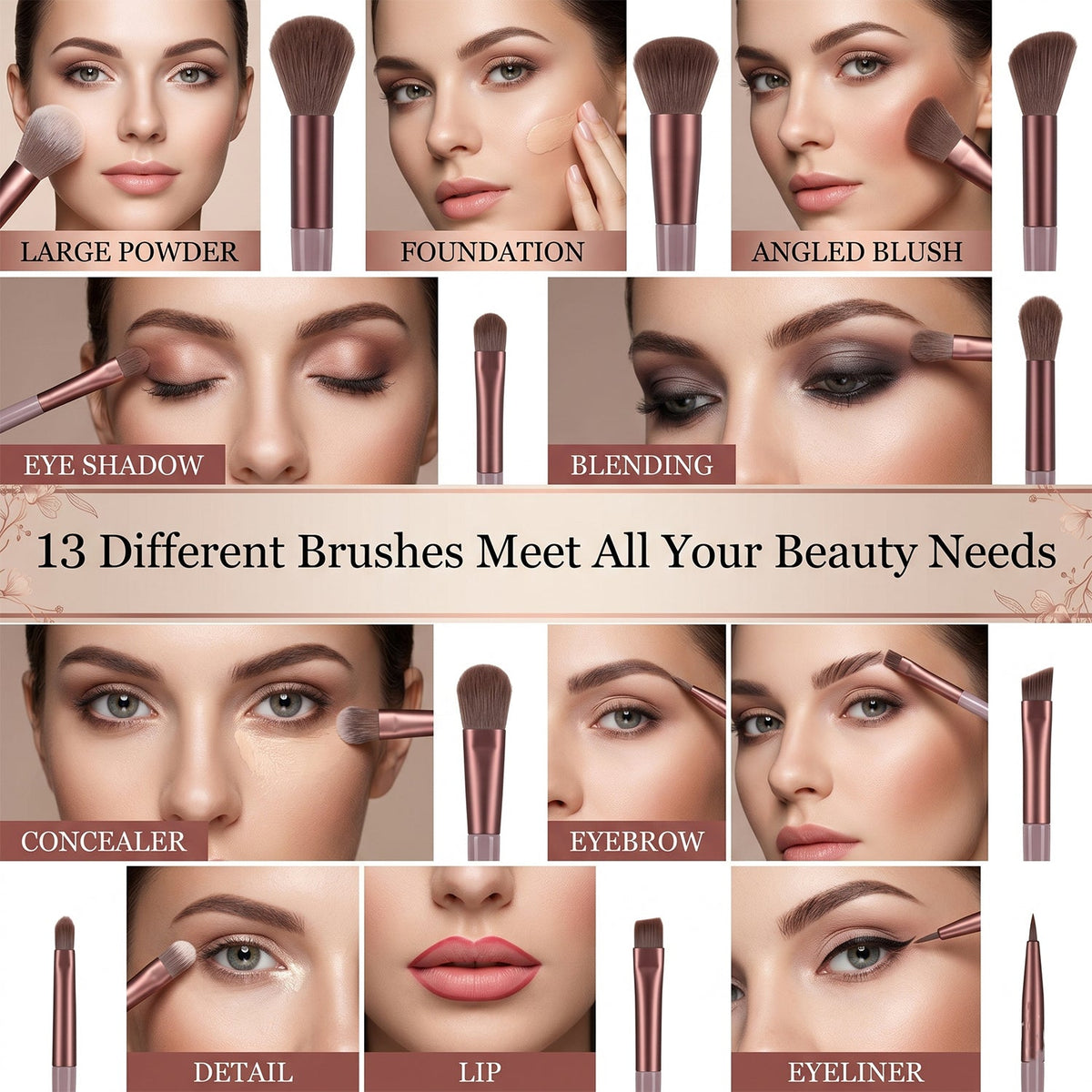 Professional Makeup Brush Set – Complete 13-Piece Collection with Pouch
