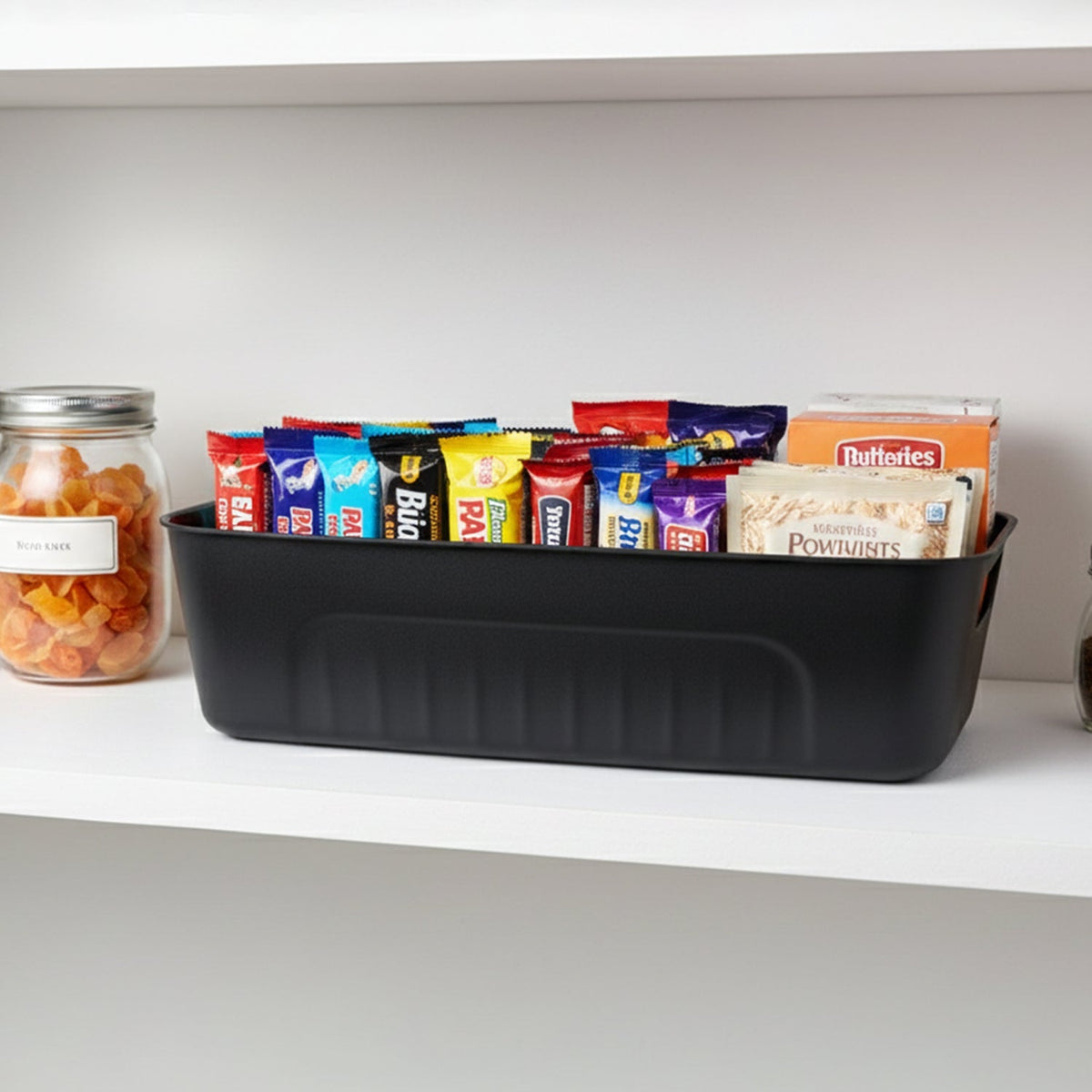 All-in-One Black Plastic Storage Basket Tray – 4-Piece