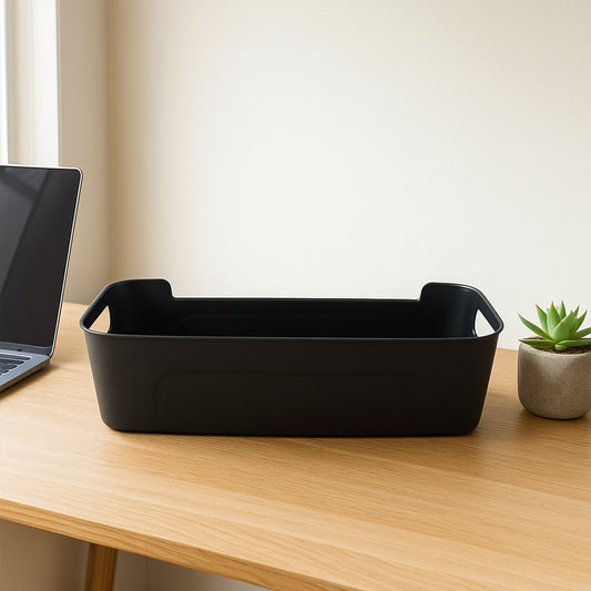 All-in-One Black Plastic Storage Basket Tray – 4-Piece
