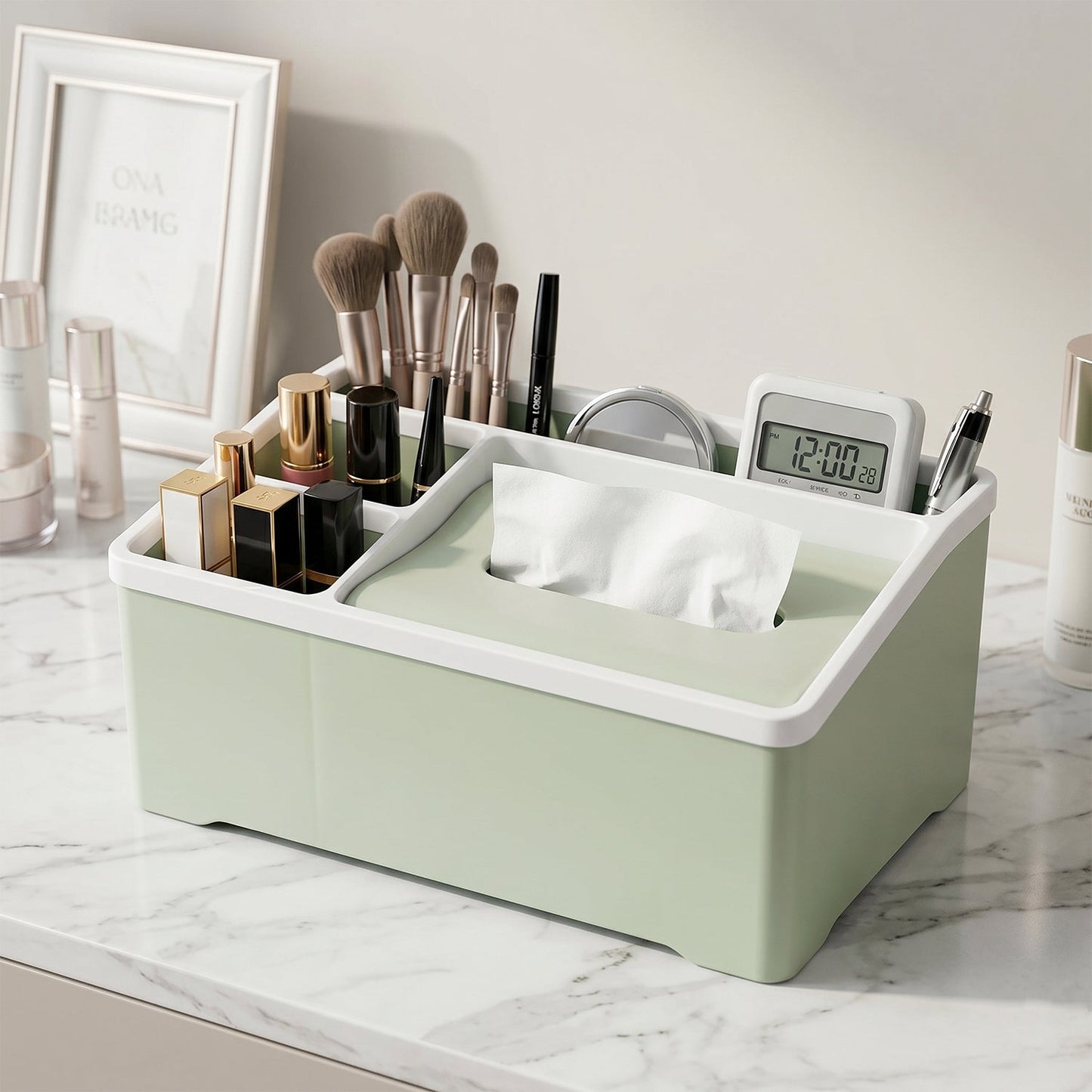 All-in-One Plastic Organizer Box – Neat Storage with Tissue