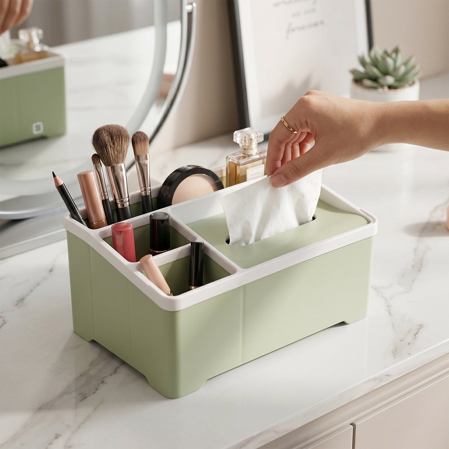 All-in-One Plastic Organizer Box – Neat Storage with Tissue