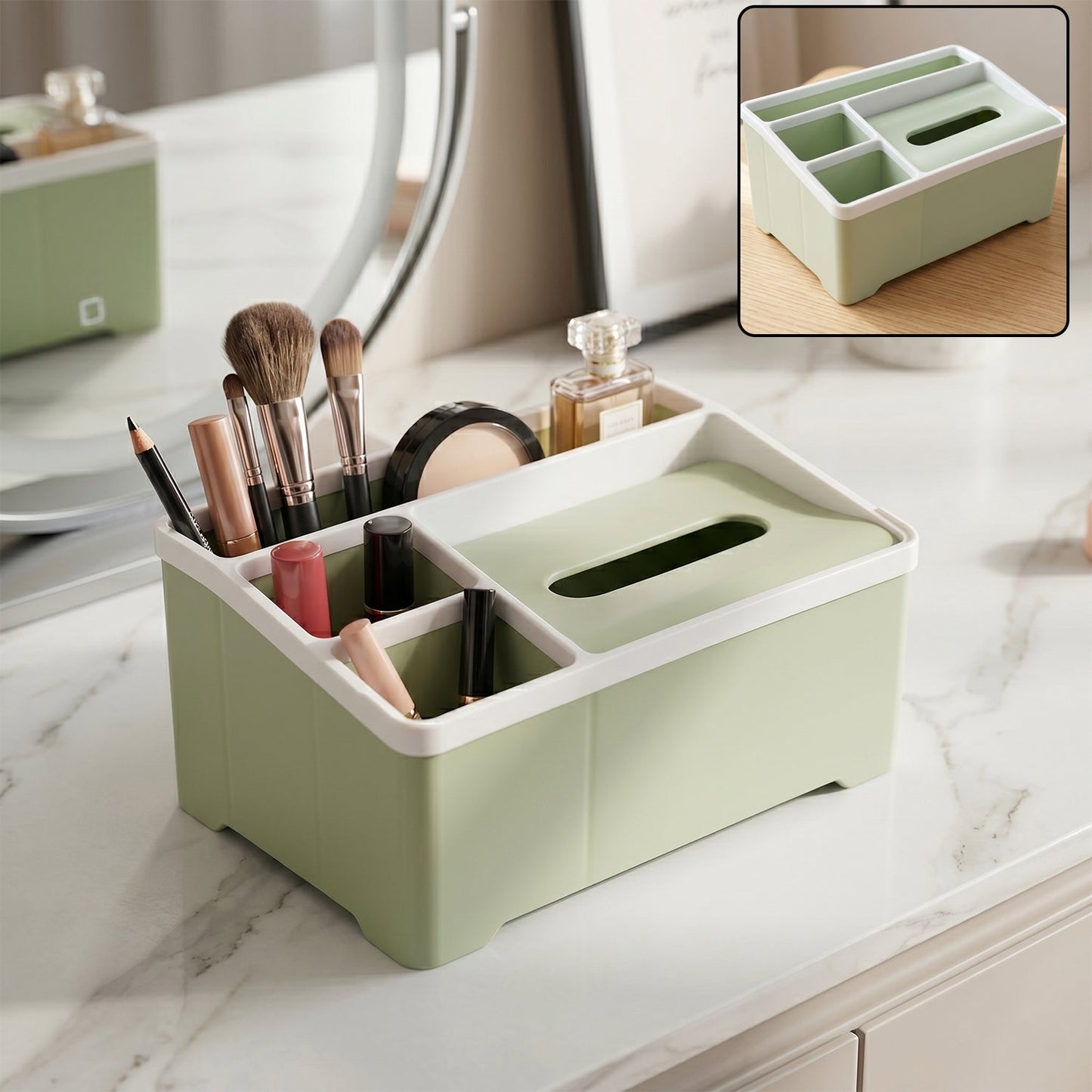 All-in-One Plastic Organizer Box – Neat Storage with Tissue