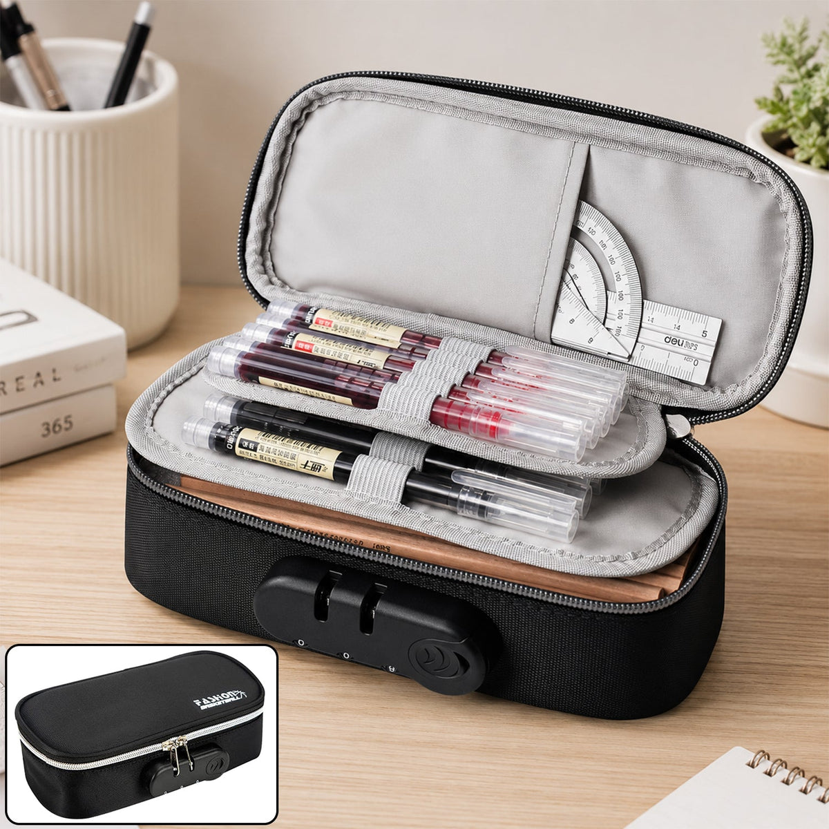 4 Layer Zipper Stationery Pouch Pencil Case with Combination Lock for Students - view 1