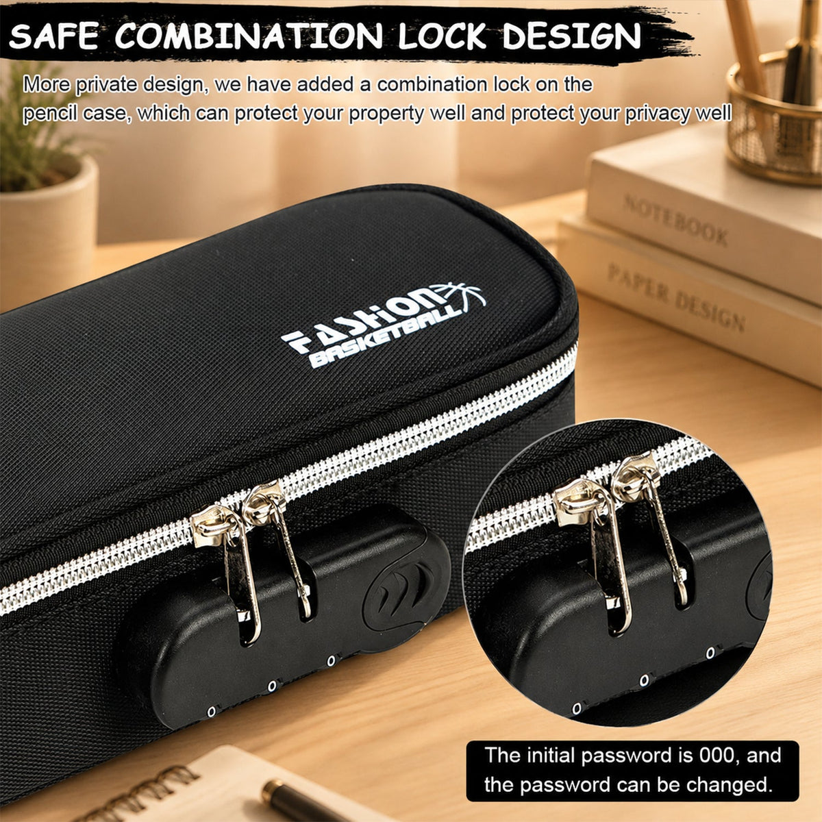 4 Layer Zipper Stationery Pouch Pencil Case with Combination Lock for Students - view 4