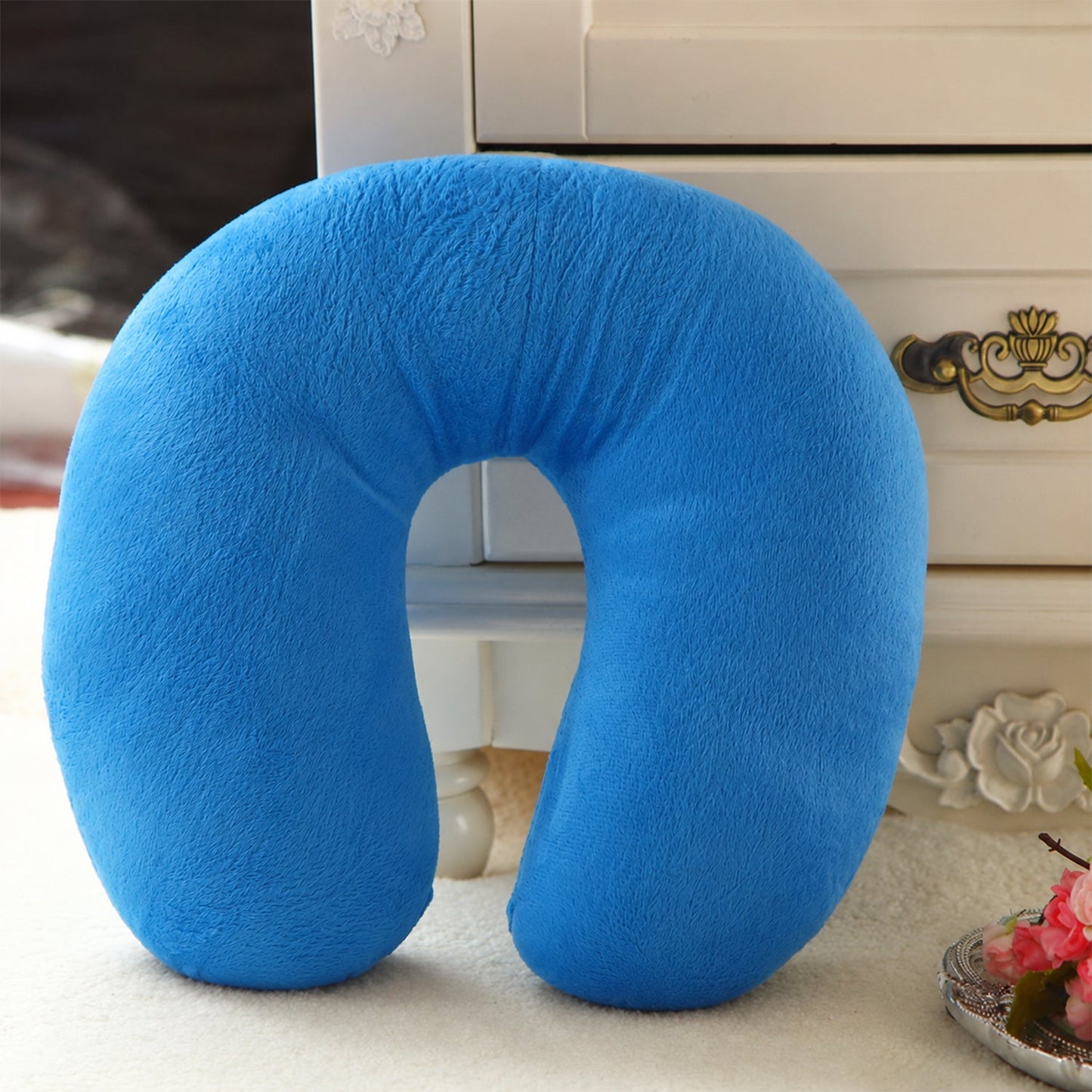 U Shaped Soft Neck Pillow Blue Travel Pillow Head Neck Support (1 Pc)