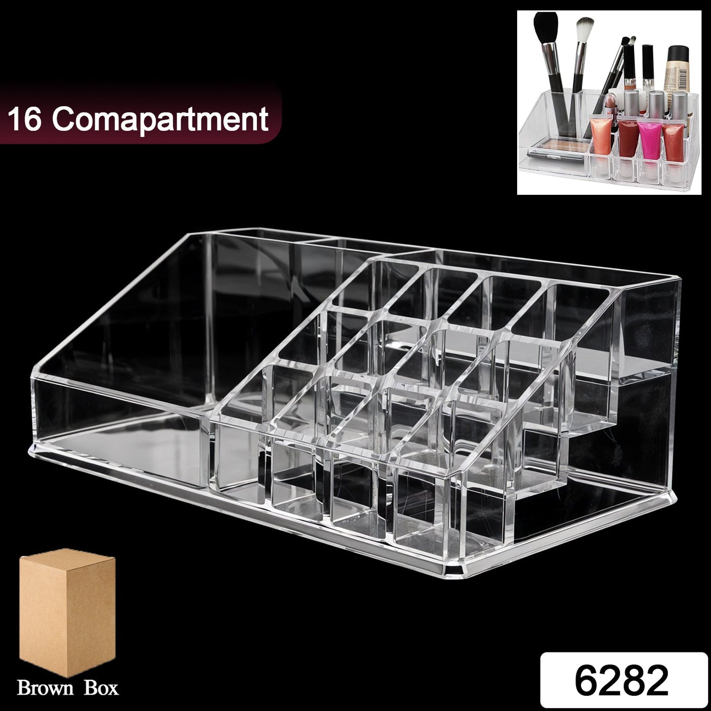 Acrylic Makeup Organizer – 16 Clear Compartments for Cosmetics
