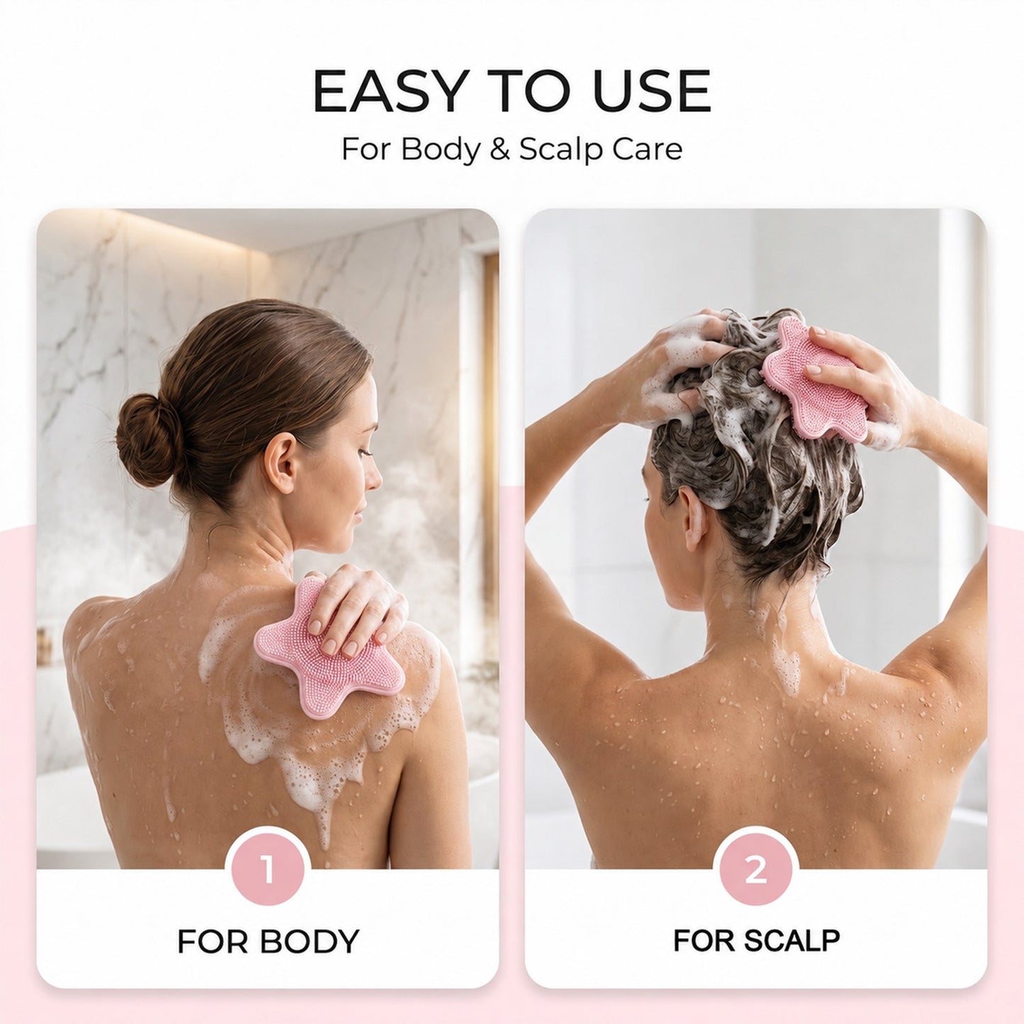 3 In 1 Silicone Shampoo Scalp Massager Brush Face Hair Body Cleanser (1 Pc)