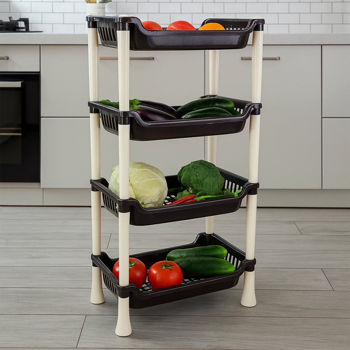 All-in-One Plastic Storage Rack – 4-Layer Organizer