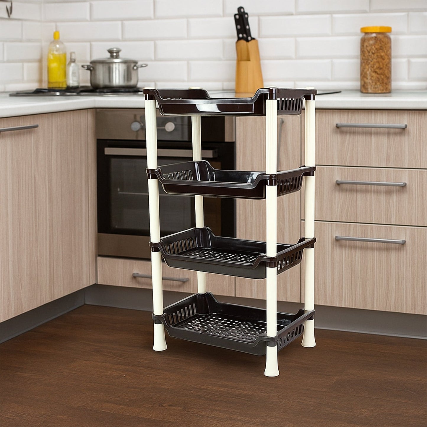 All-in-One Plastic Storage Rack – 4-Layer Organizer