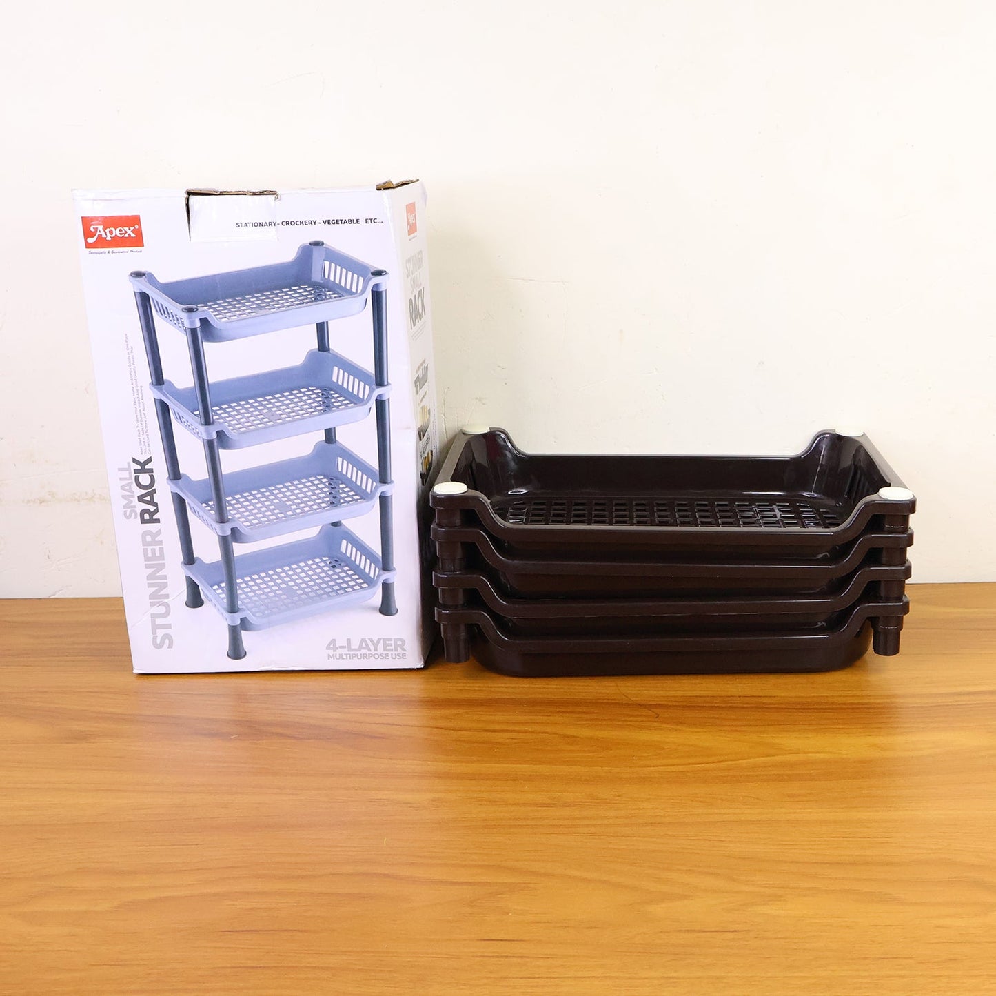 All-in-One Plastic Storage Rack – 4-Layer Organizer