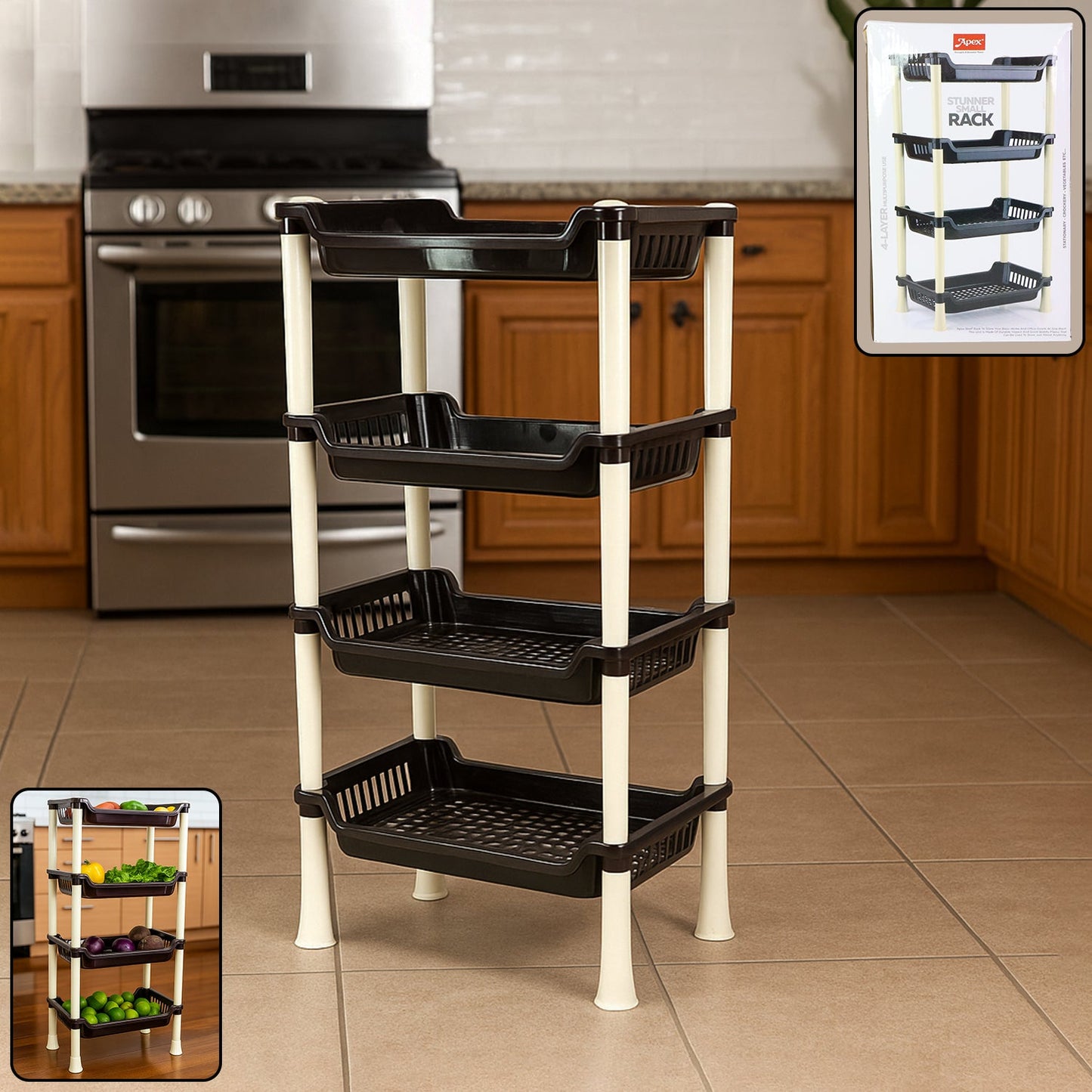 All-in-One Plastic Storage Rack – 4-Layer Organizer