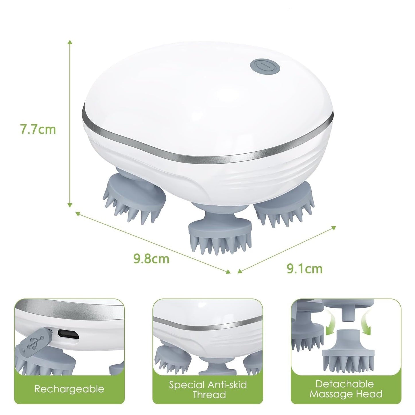 Electric Scalp Massager – Portable USB Rechargeable with 4 Heads