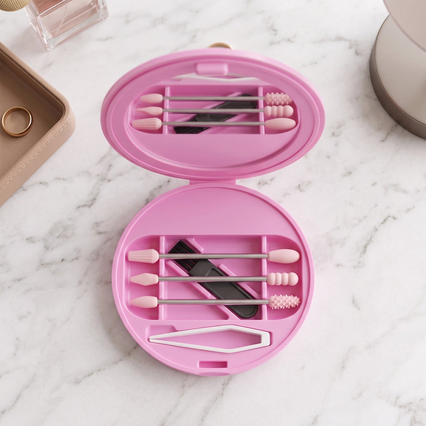 Reusable Silicone Cotton Swab Set with Mirror Case Washable Ear Buds (1 Set)