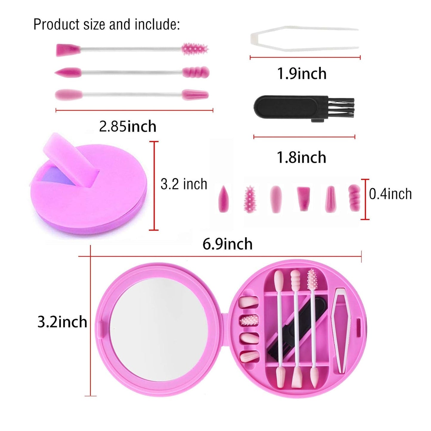 Reusable Silicone Cotton Swab Set with Mirror Case Washable Ear Buds (1 Set)