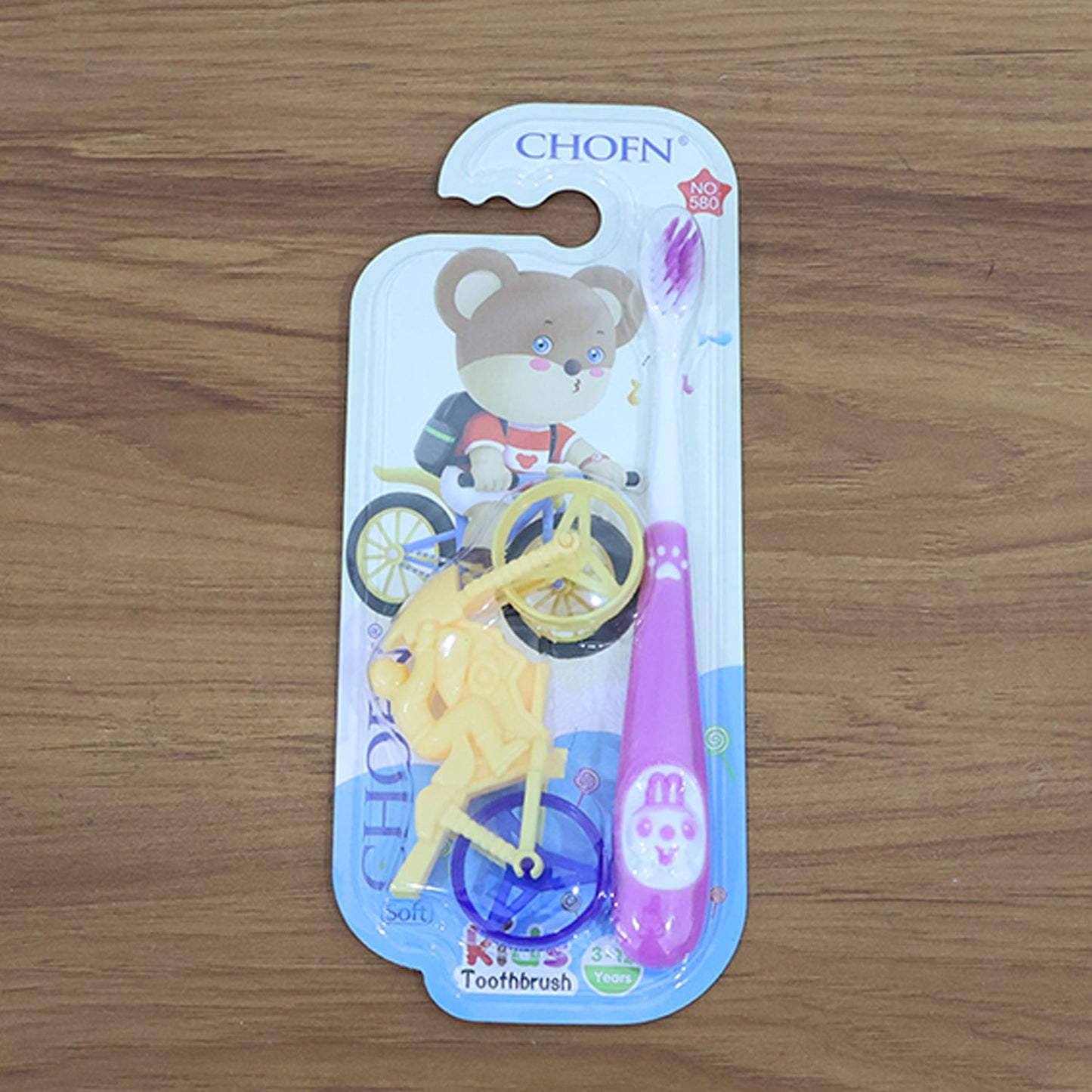 Kids Toothbrush – Panda Design with Fun Motorcycle Toy Set