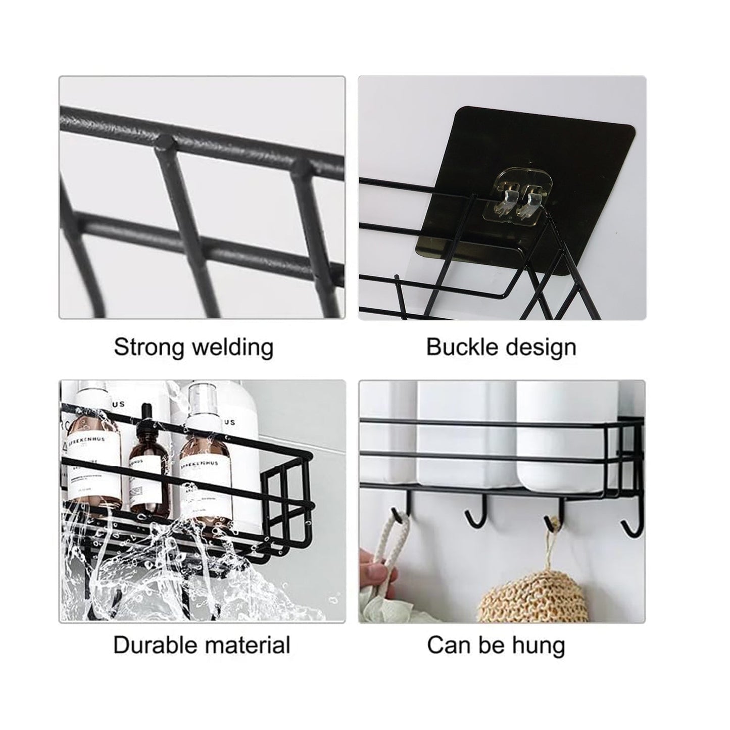 Stay Organized Self-Adhesive Wall Storage Baskets with Hooks